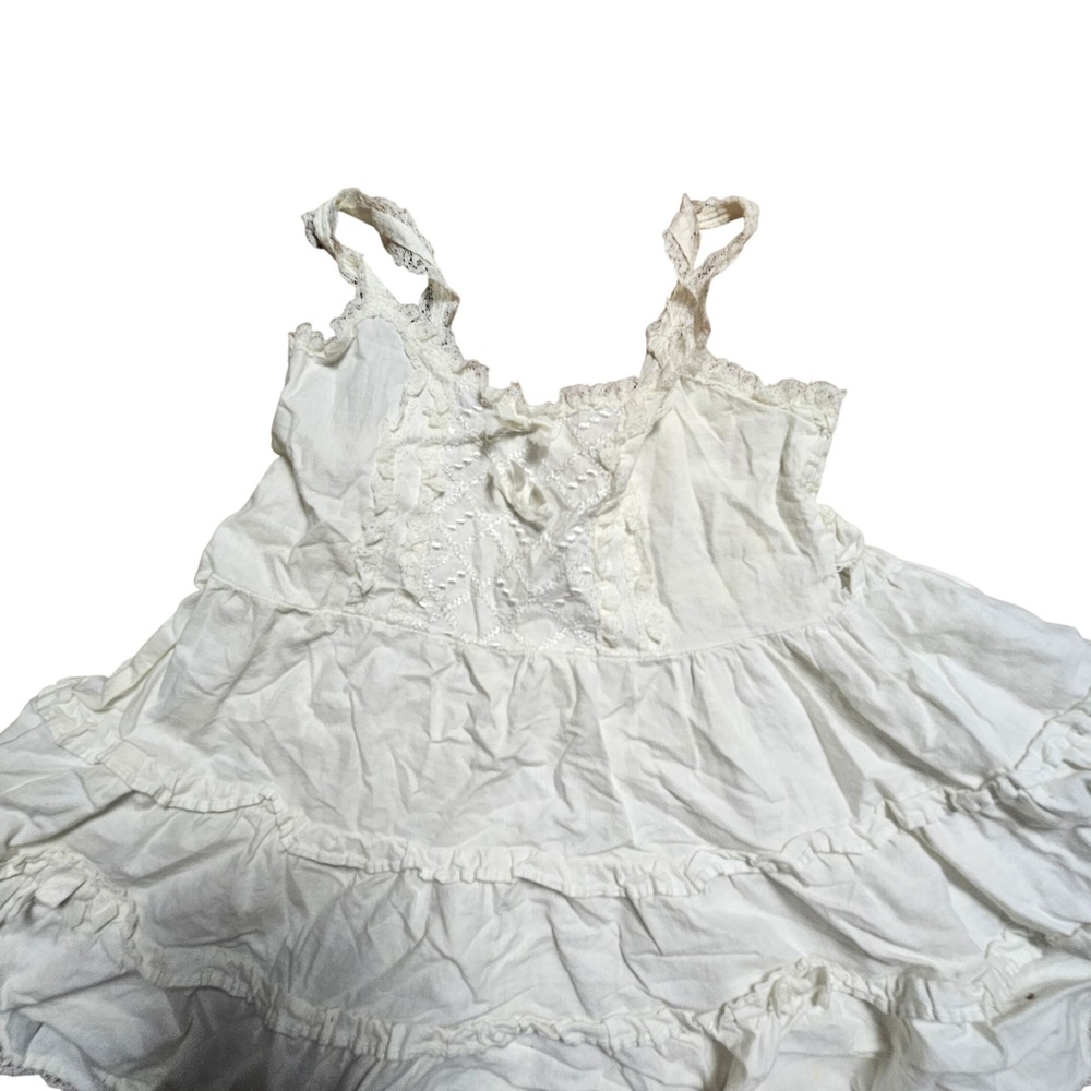 Vintage Sleeveless Embroidery Ruffle Lace Tiered Dress Girls 2T Cottagecore - Picture 3 of 7